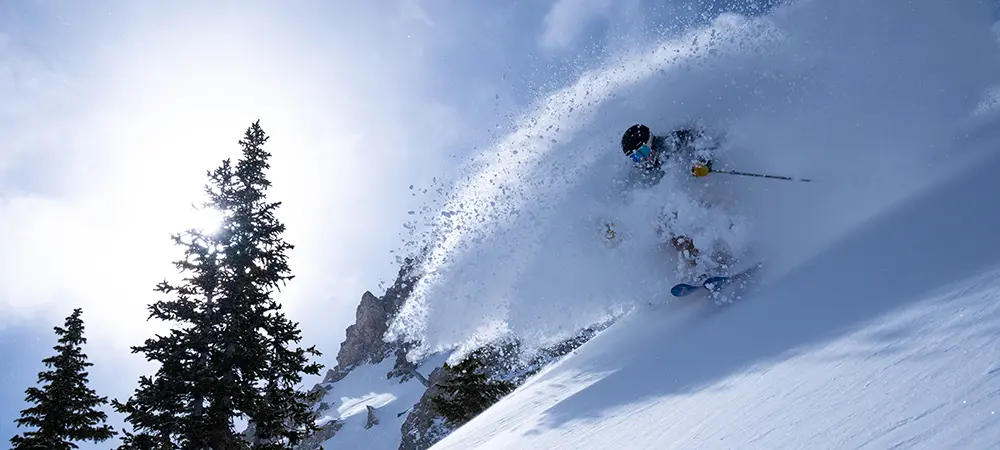 Skier in deep powder near Snowbird