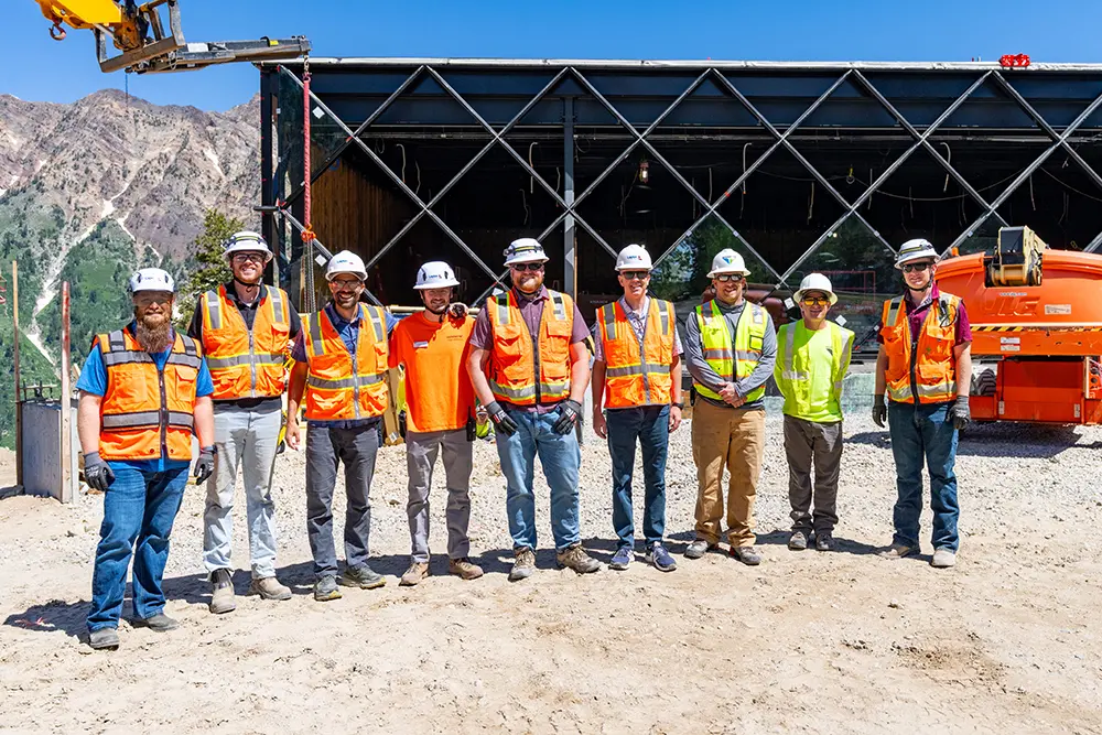 The crew working on the new Mid-Mountain restaurant pose infront of the construction site.