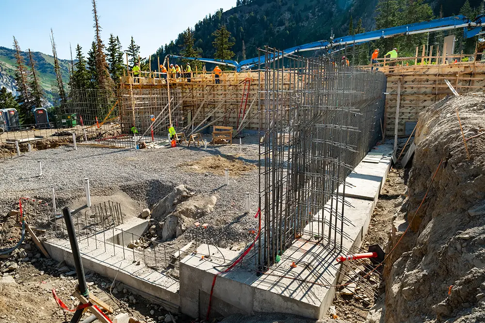 Concrete framing of the new mid-mountain restaurant at Snowbird gets put into place