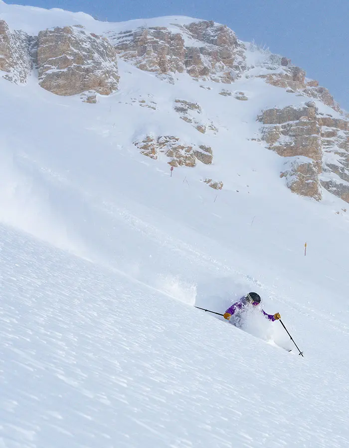 Mobile hero of a skier in mineral basin during a powder day