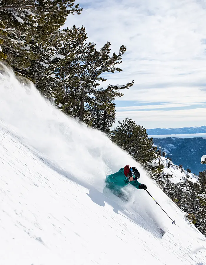 Skier in powder in Mineral Basin at Snowbird with a season pass- mobile hero