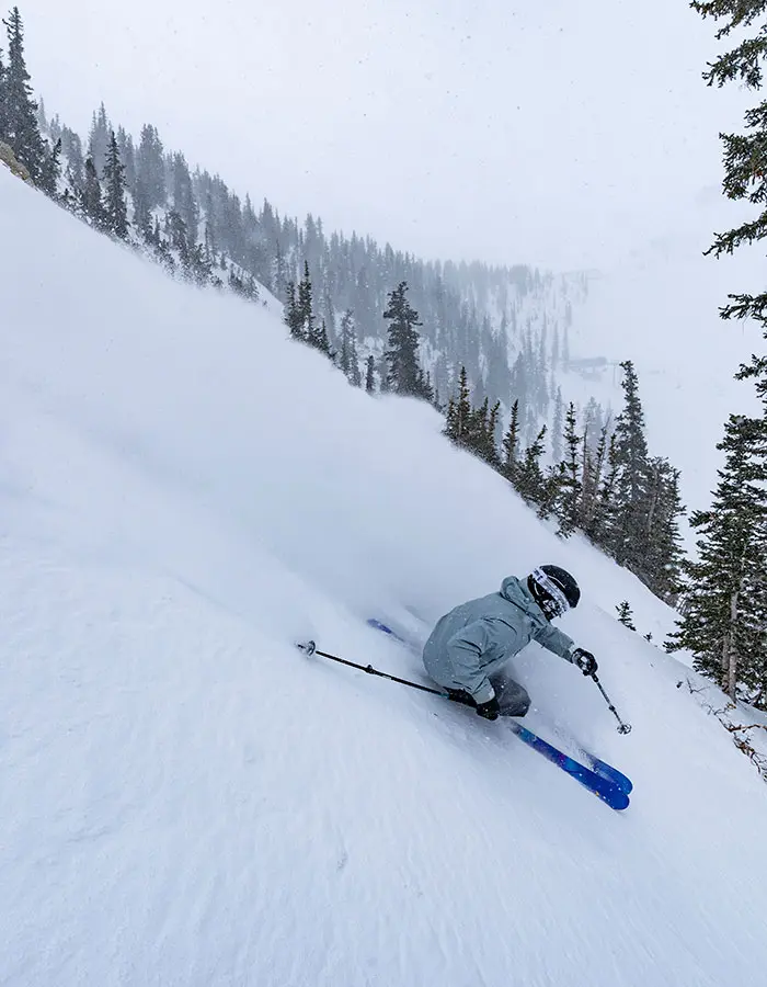 Mobile hero of Skier at Snowbird in steep bowl
