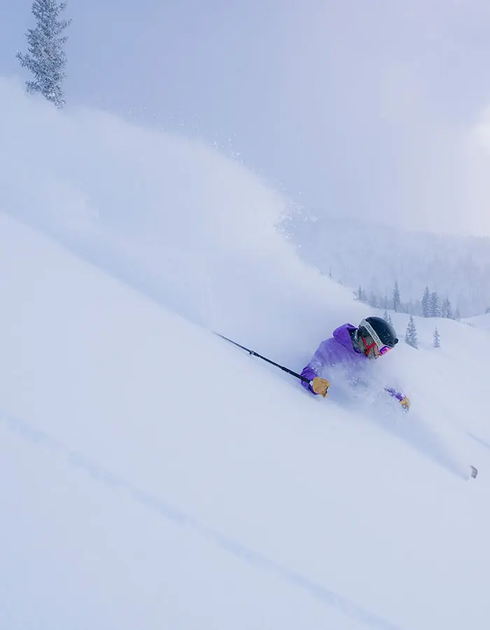 Snowbird Season passholder skiing deep powder in Mineral Basin